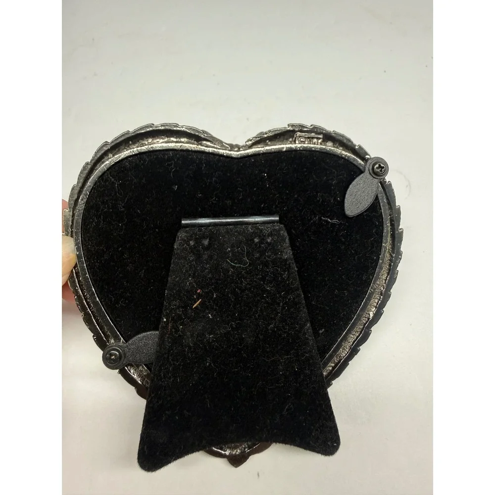Vintage MT Silver Tone Heart Rose Bow Picture Frame Victorian Style Tabletop